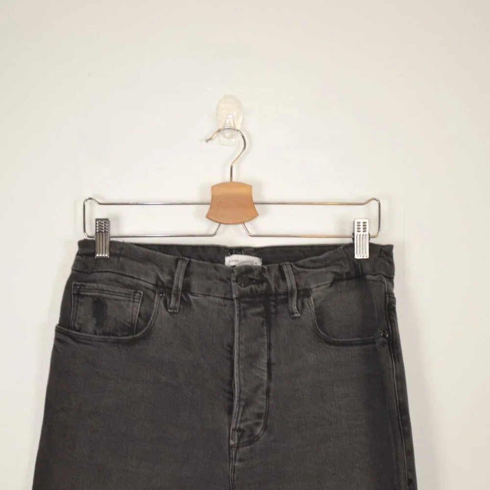 Good American Good Boy Jeans Black Womens 12/31 Distressed Slit Raw Hem Denim - Picture 3 of 8